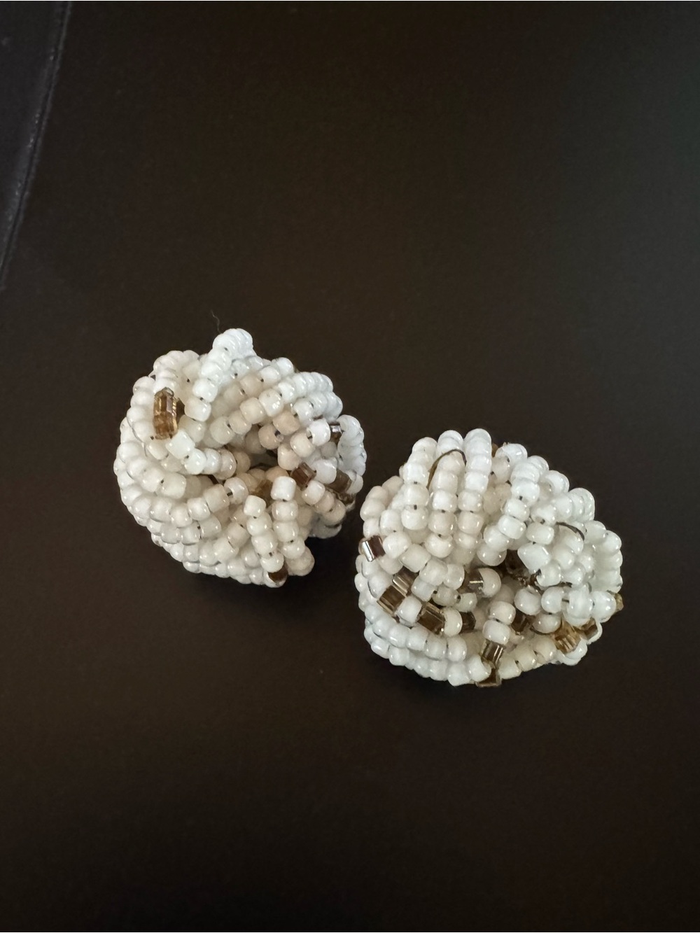 Vintage 1950s Japan White Seed Bead Knot Cluster Clip On Earrings